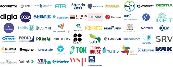 Messuille osallistuvien yritysten logoja