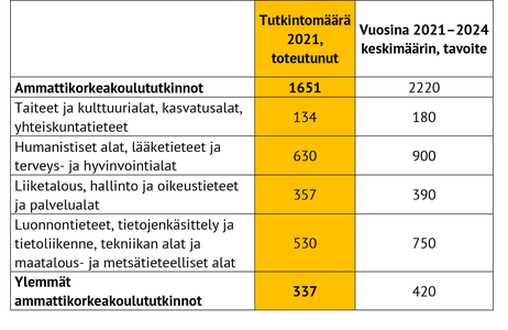 Turun AMK:n tutkintomäärät 2021