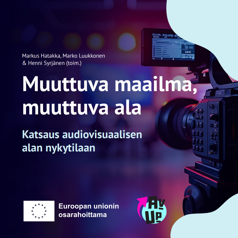 Kuvassa tekstiä, grafiikkaa ja kamera.