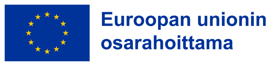 logo Euroopan Unionin osarahoittama, lipussa keltaiset tähdet