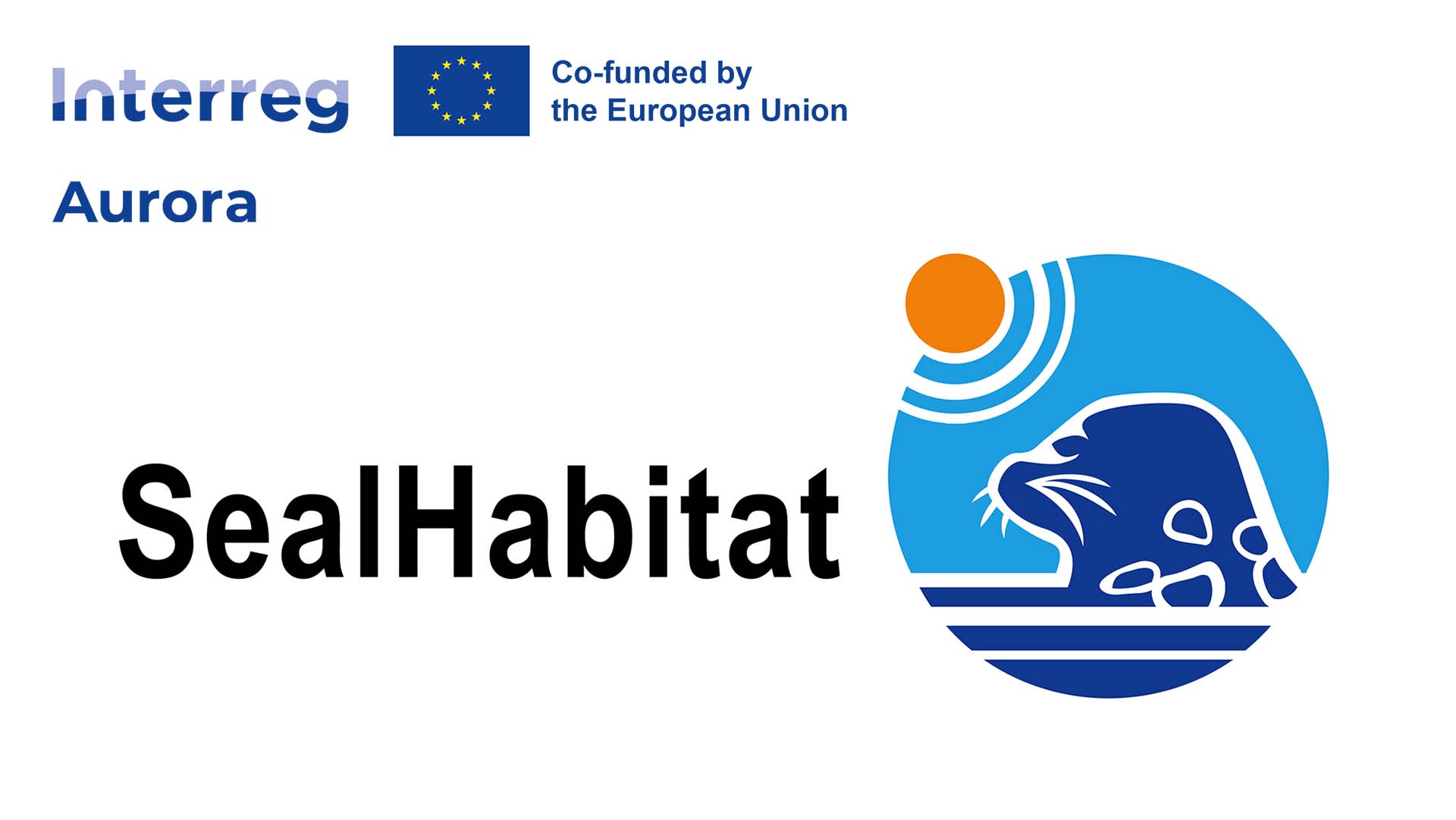 Projektin logo, jossa sinisellä taustalla hylkeen pää. Lisäksi rahoittajalogot