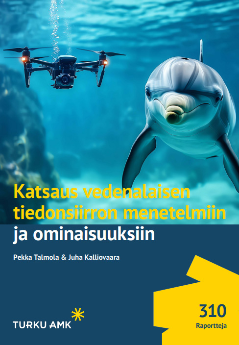 Vedessä delfiini ja sitä seuraa vedenalainen laite.