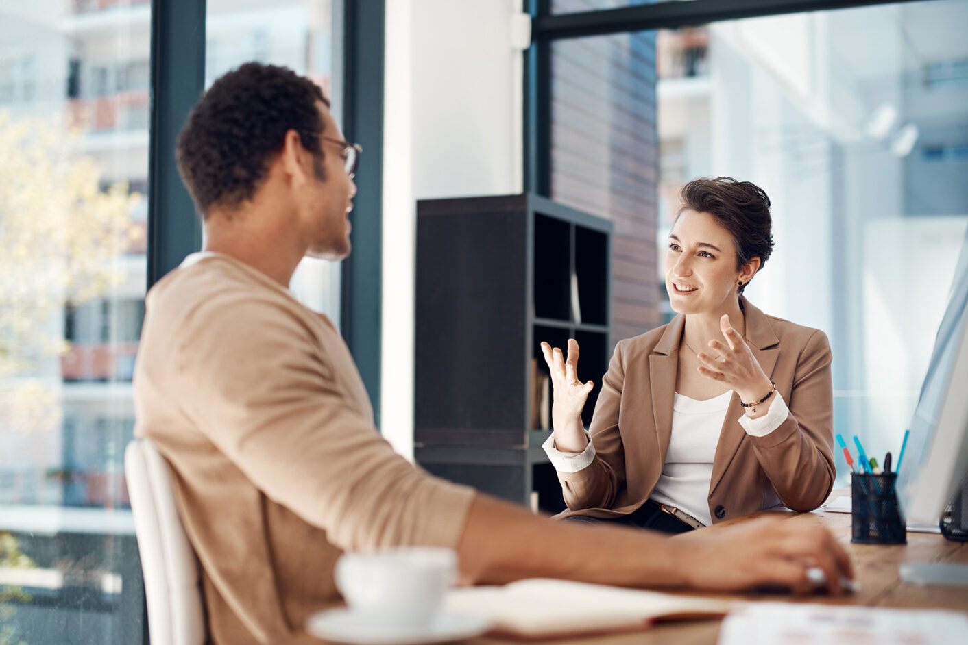 two people talking