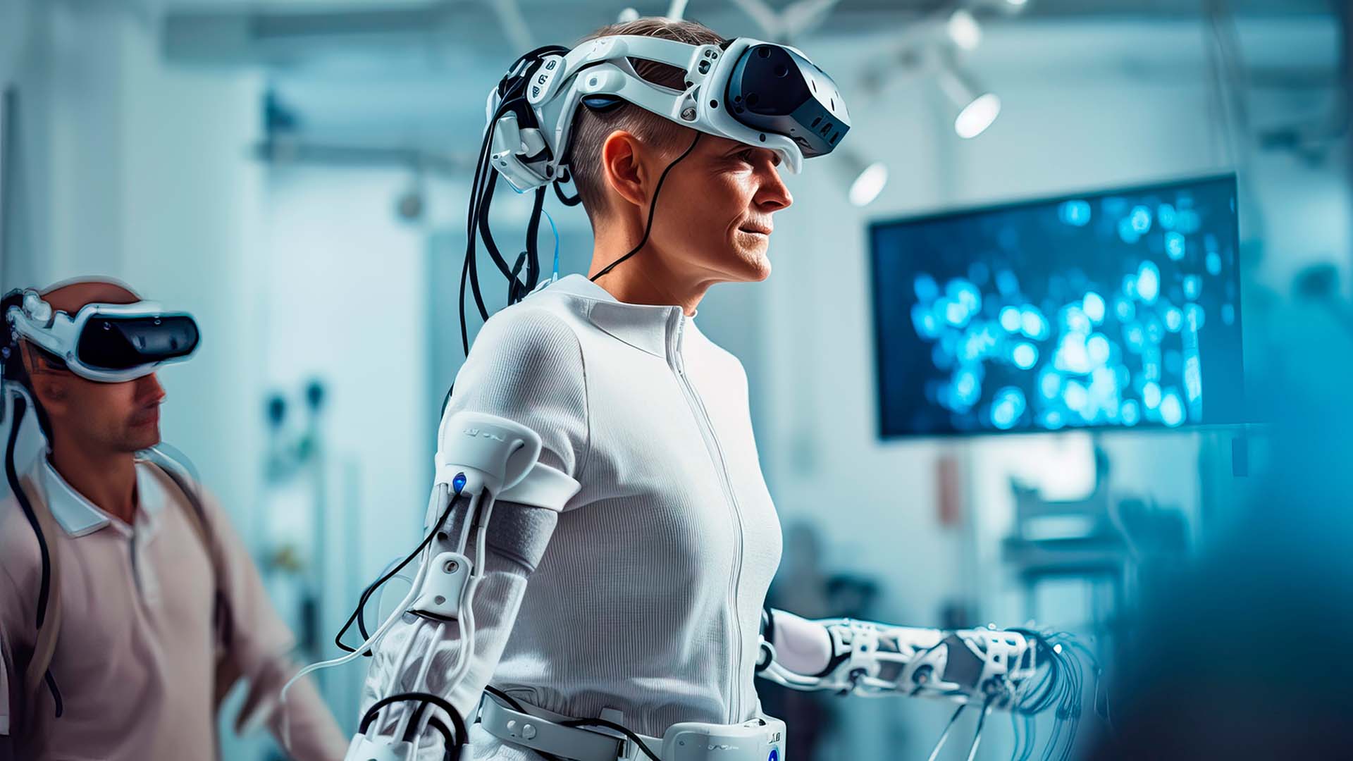 potilaat käyttävät virtuaalitodellisuutta ja eksoskeletoneja kuntoutuksen aikana